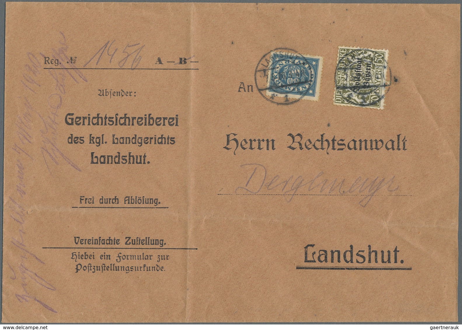 Br Bayern - Dienstmarken: 1920, 80 Pf. Dienst Abschied Mit 50 Pf. Volksstaat Auf Portor. Orts-Zustellur - Sonstige & Ohne Zuordnung