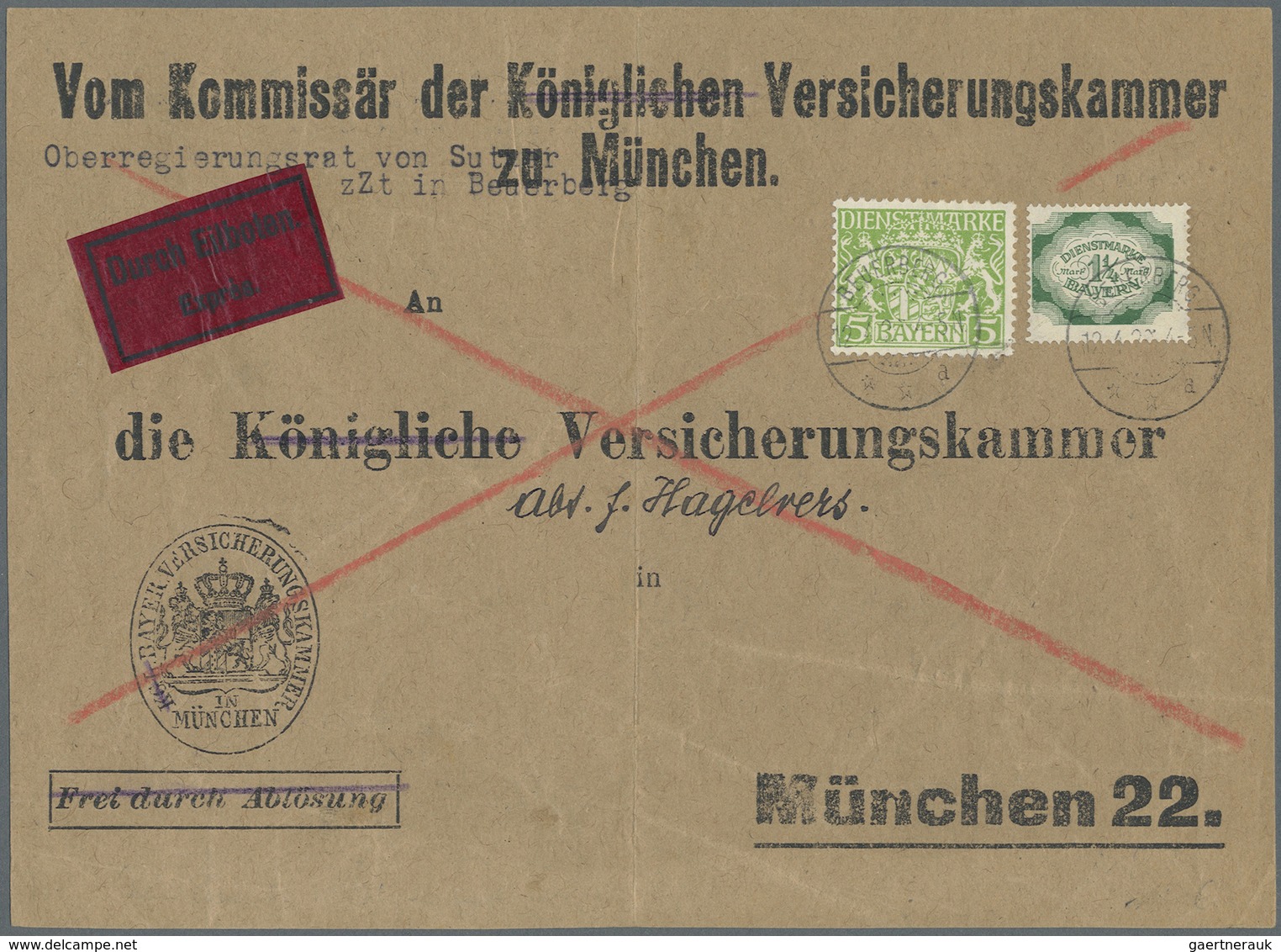 Br Bayern - Dienstmarken: 1920, 1 1/4 Mark Dienst Abschied Mit 5 Pf. Dienst Wappen Auf Vorderseite Eine - Autres & Non Classés