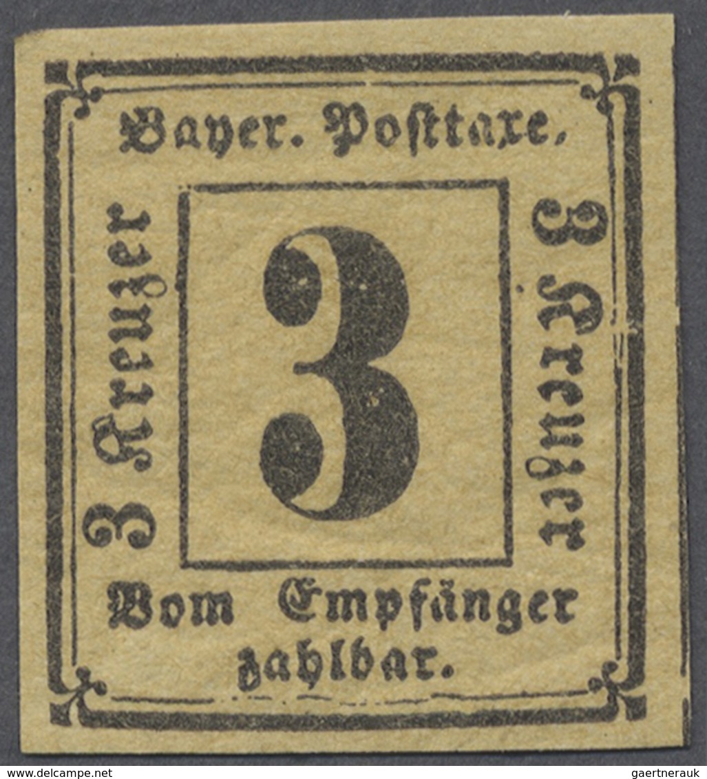 ** Bayern - Portomarken: 1862, 3 Kr. Schwarz/bräunlichgelb, Postfrische ANDRUCKPROBE, Breitrandig Und F - Sonstige & Ohne Zuordnung