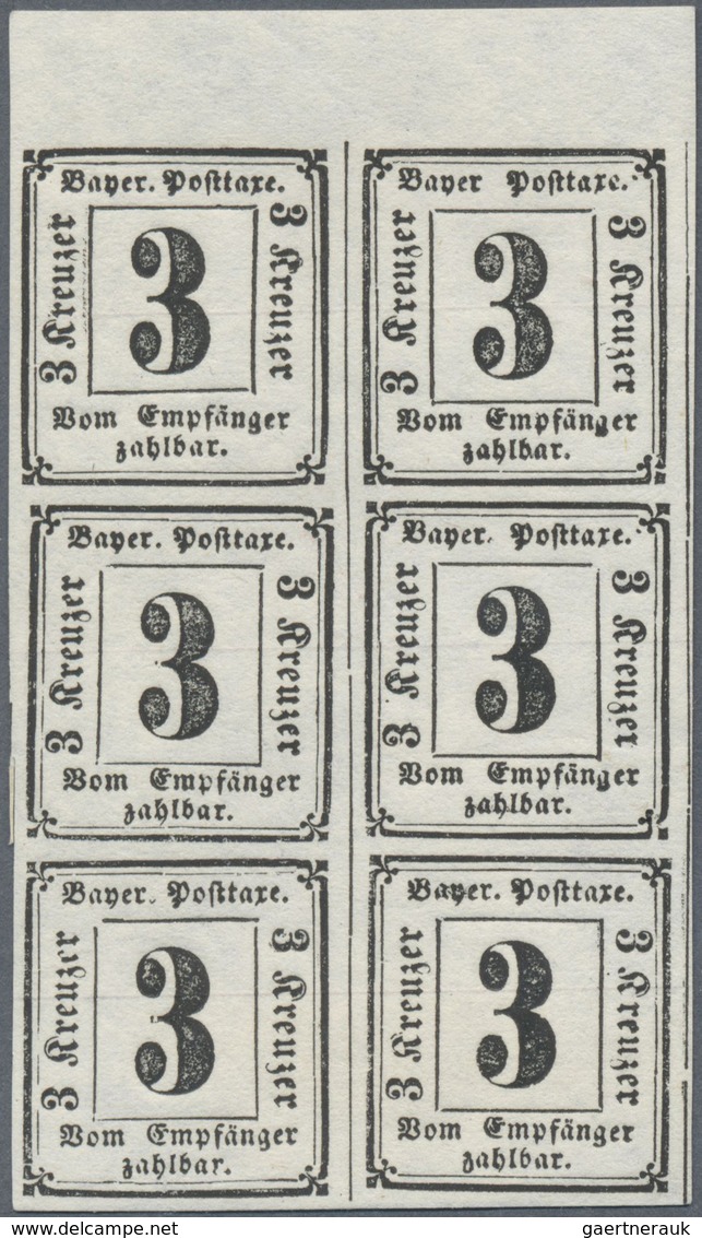 **/* Bayern - Portomarken: 1862, 3 Kr. Schwarz, Allseits Voll- Bis Breitrandiger 6er-Block Vom Oberrand, - Altri & Non Classificati