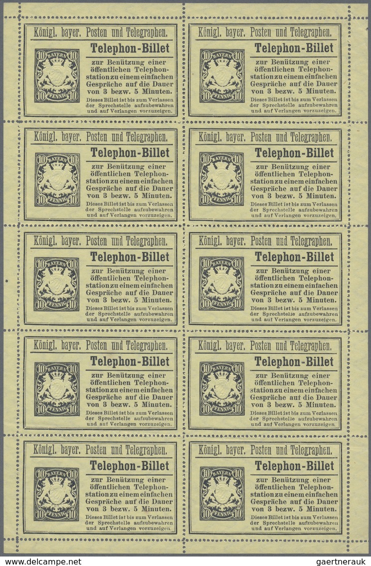 (*) Bayern - Telefon-Billets: 1893, 10 Pfg Im Originalbogen Ungebraucht Ohne Gummi Wie Verausgabt, Der B - Autres & Non Classés