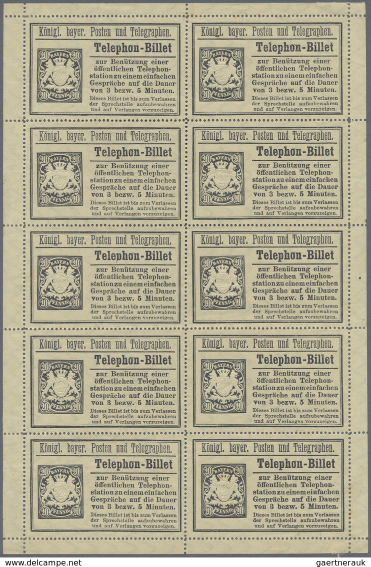 (*) Bayern - Telefon-Billets: 1893, 20 Pfg Im Originalbogen Ungebraucht Ohne Gummi Wie Verausgabt, Der B - Altri & Non Classificati