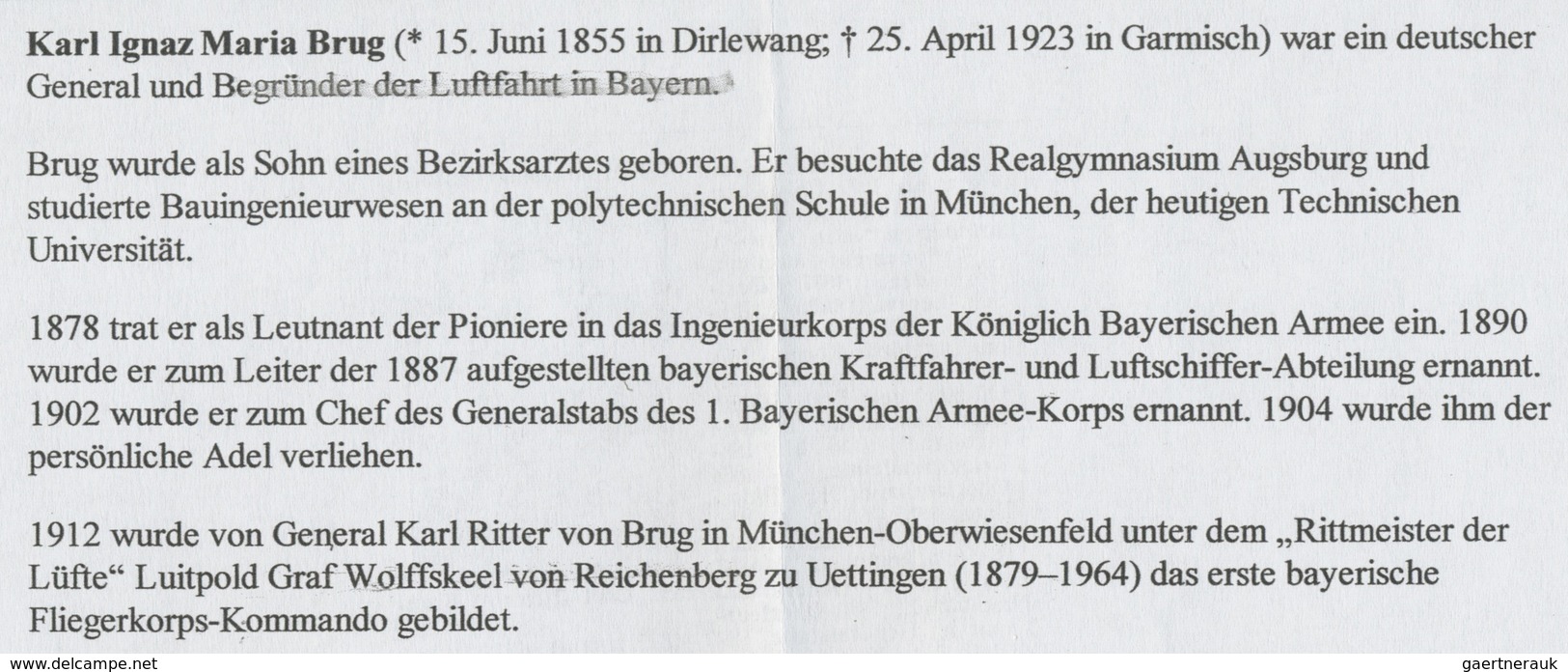 GA Bayern - Ganzsachen: 1890, Carl Ritter Von Brug (1855-1923), 1. Kommandeur Der Bayerischen Luftschif - Autres & Non Classés