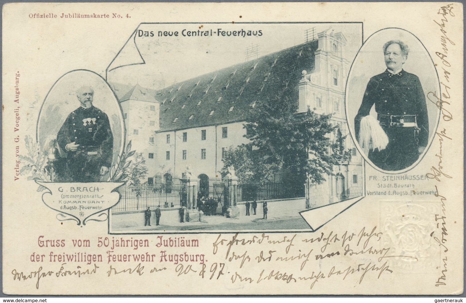 GA Bayern - Ganzsachen: FEUERWEHR: 1899, "50jähriges Jubiläum Der Freiwill. Feuerwehr AUGSBURG" - 3 Ver - Sonstige & Ohne Zuordnung