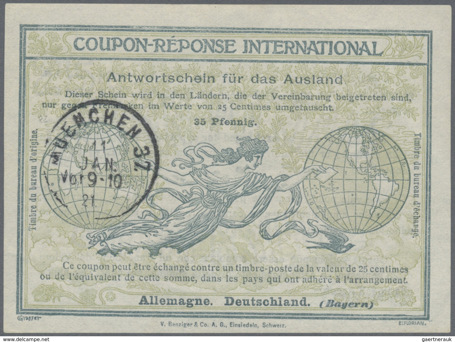 GA Bayern - Ganzsachen: 1908/1921, 4 Antwortscheine Für Das Ausland Mit IAS2 Mit Nürnberg/Leipzig Sowie - Autres & Non Classés