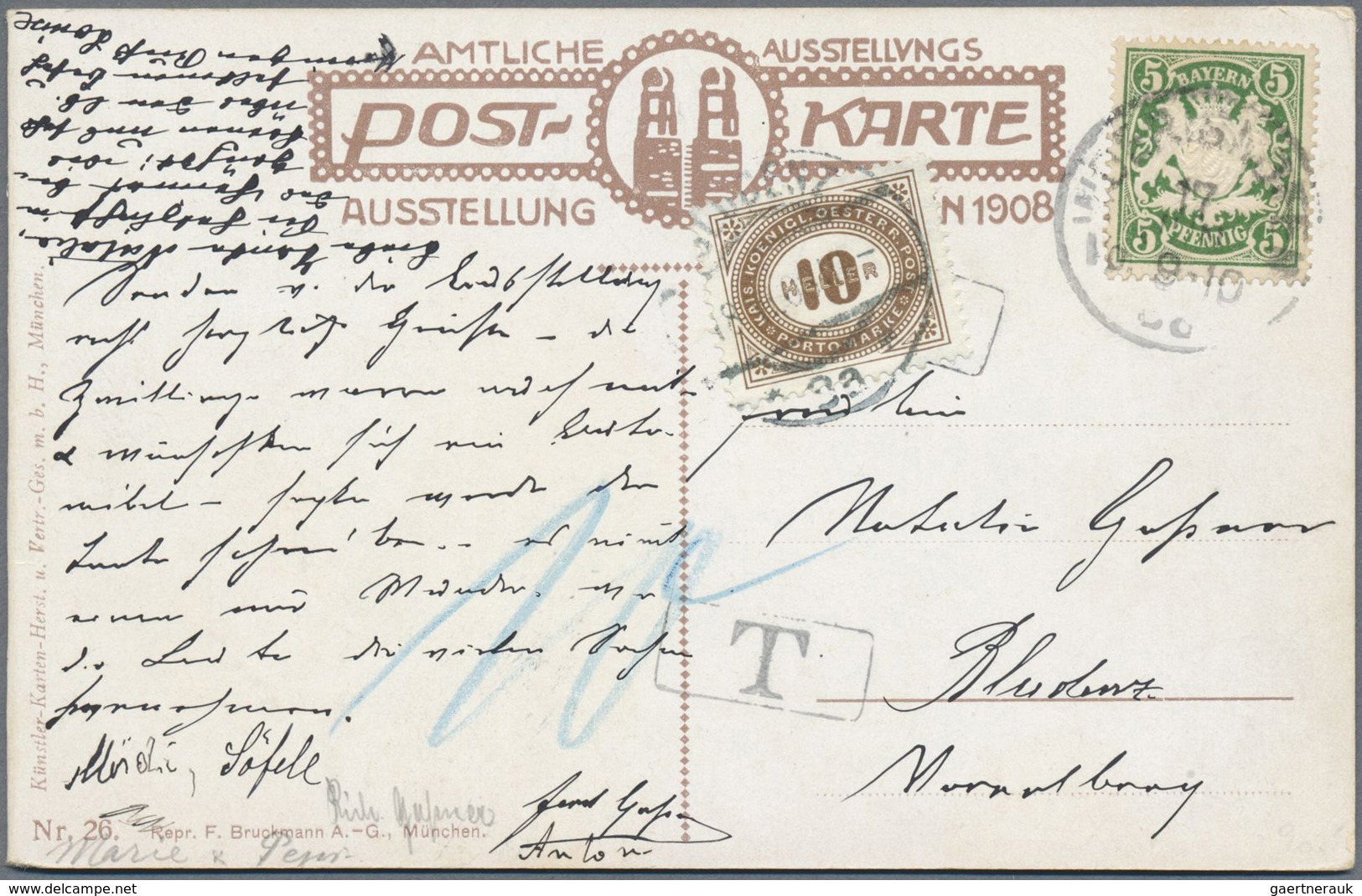Bayern - Besonderheiten: 1905/1908, Ansichtskarte Von Nürnberg Nach Wien Und Dort Mit 15 Heller Nach - Sonstige & Ohne Zuordnung