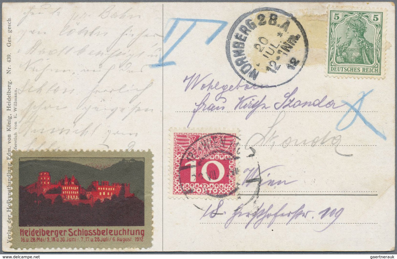 Bayern - Besonderheiten: 1908/1912, 2 Ansichtskarten Aus Nürnberg (1x Bahnpost Nbg.-Eger) Nach Wien - Andere & Zonder Classificatie