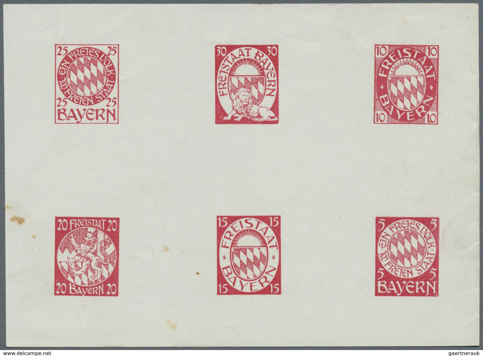 (*) Bayern - Besonderheiten: 1910/1920, 6 Essay-Blöcke Mit Je 6 Marken In Verschiedenen Farben, 1 Block - Altri & Non Classificati