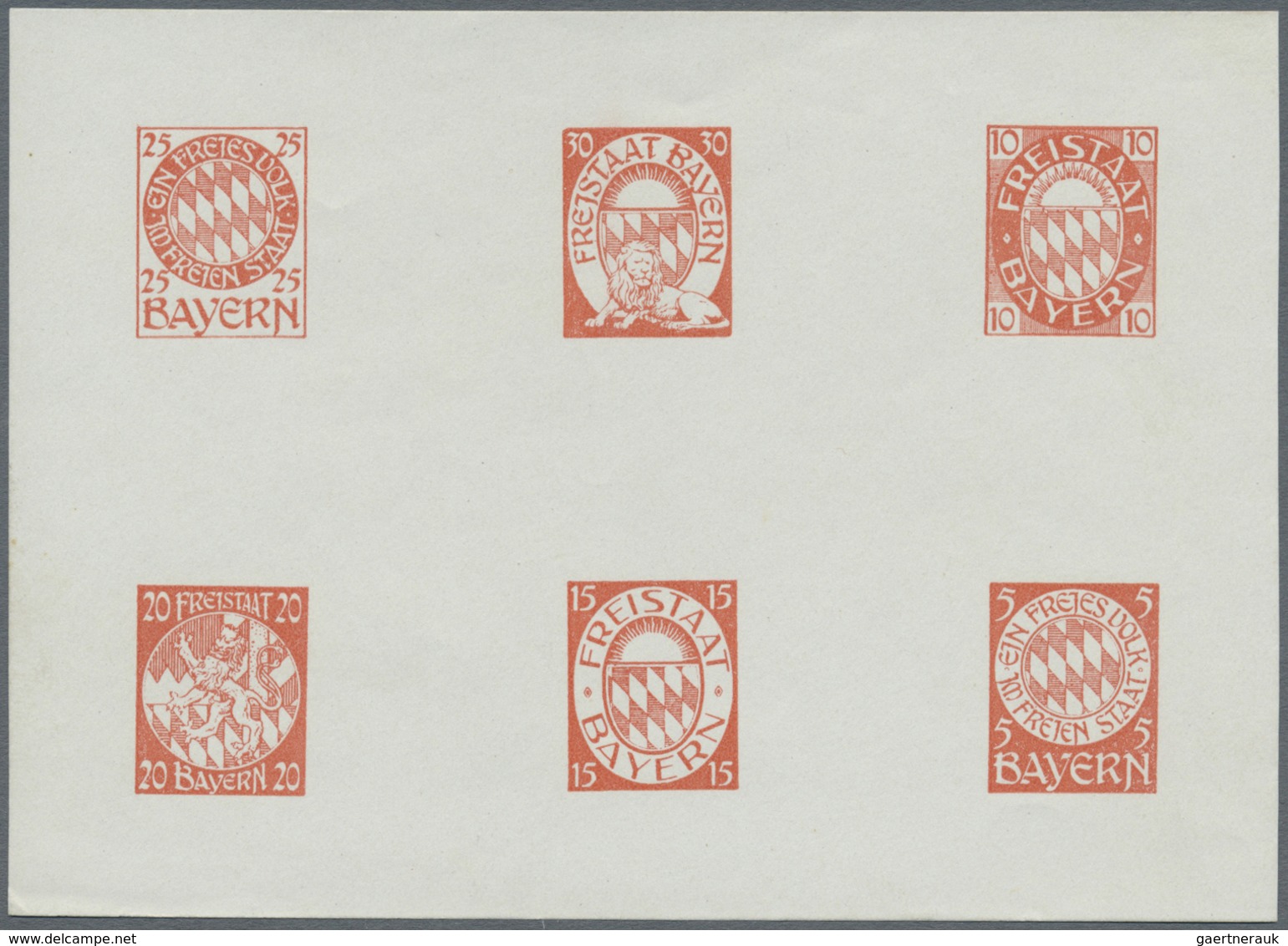 (*) Bayern - Besonderheiten: 1910/1920, 6 Essay-Blöcke Mit Je 6 Marken In Verschiedenen Farben, 1 Block - Altri & Non Classificati