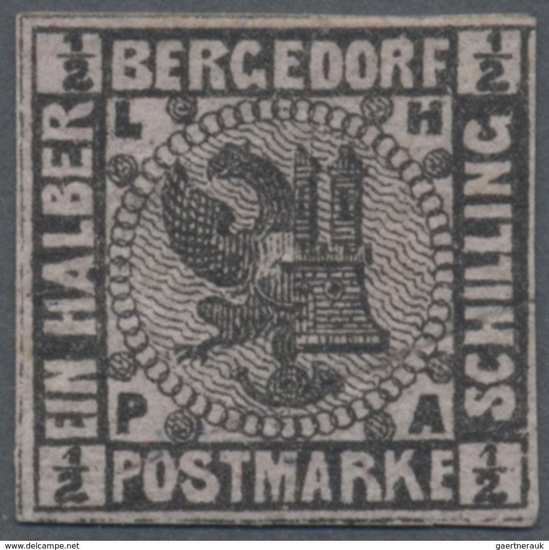 * Bergedorf - Marken Und Briefe: 1861, 1/3 S. Probedruck Schwarz Auf Lebhaftviolett, Farbfrisch Und Al - Bergedorf