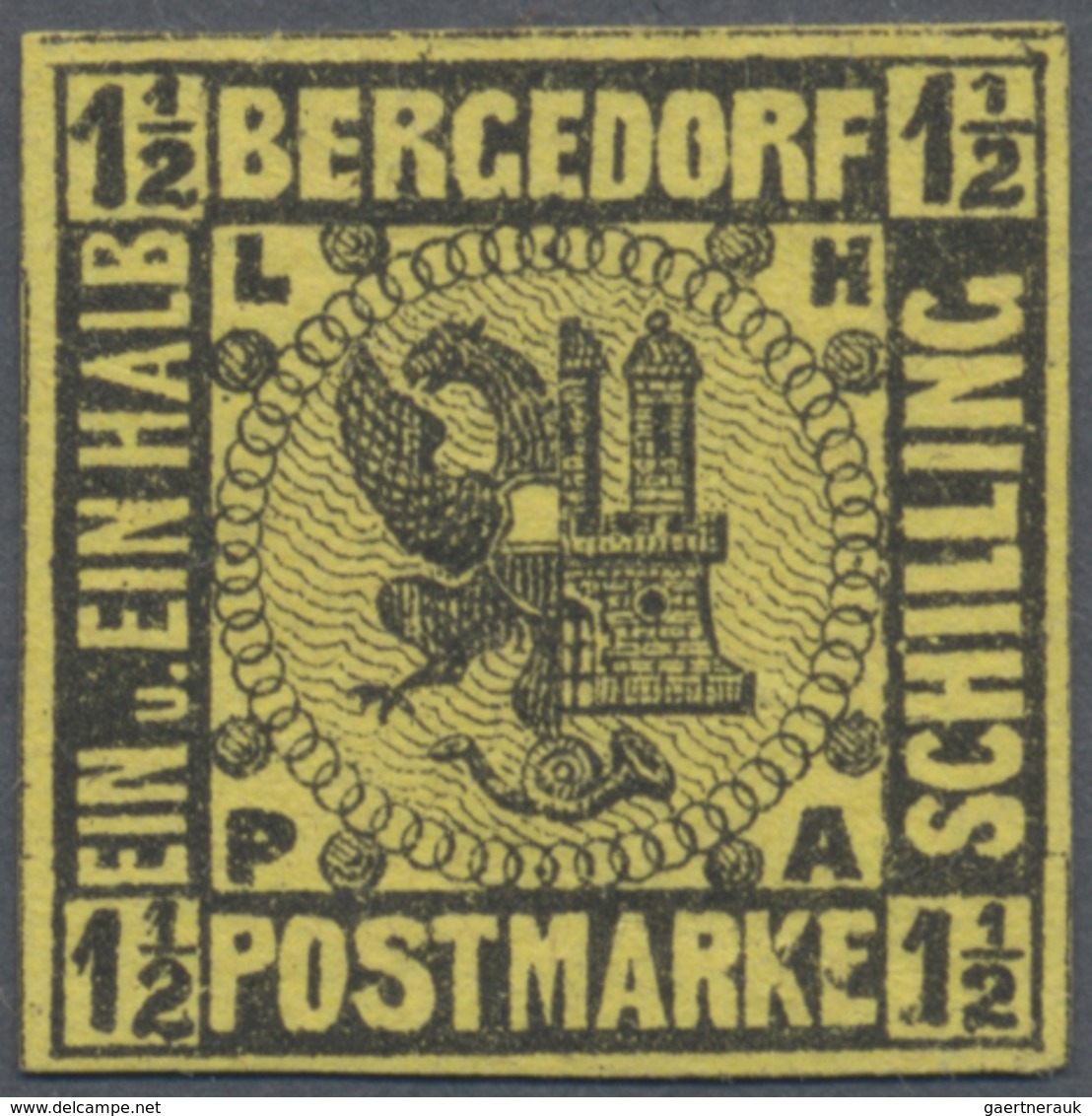 * Bergedorf - Marken Und Briefe: 1861, 1 1/2 S. Probedruck Schwarz Auf Dunkelgelb, Farbfrisch Und Alls - Bergedorf