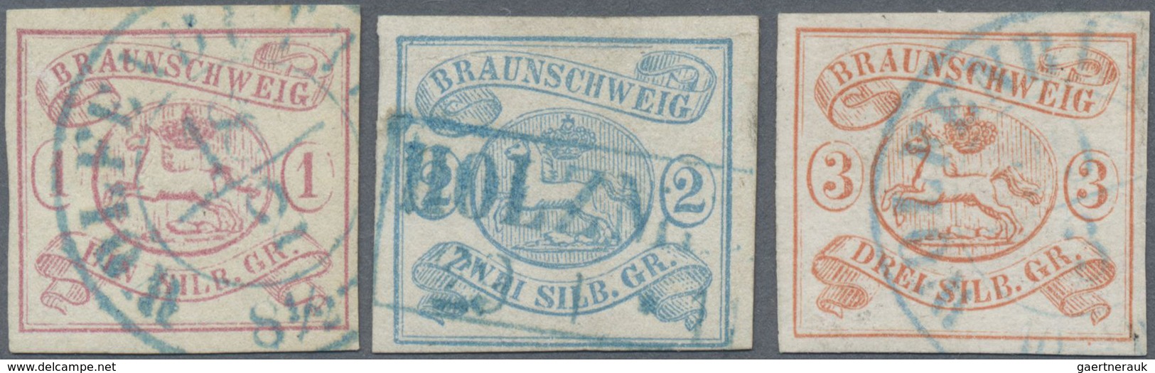 O Braunschweig - Marken Und Briefe: 1852, 1 Sgr. Lebhaftkarmin, 2 Sgr. Preussischblau Und 3 Sgr. Orang - Brunswick