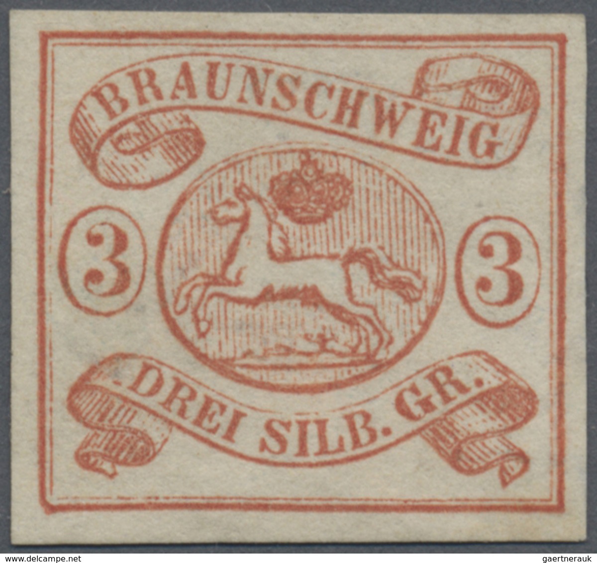 (*) Braunschweig - Marken Und Briefe: 1852, 3 Sgr. Lebhaftorangerot UNGEBRAUCHT Ohne Gummi, Farbfrisches - Braunschweig
