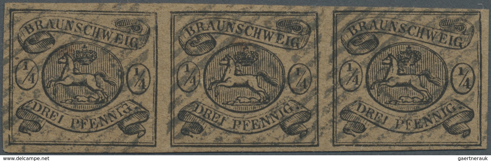 O Braunschweig - Marken Und Briefe: 1853, 1/4 Ggr/3 Pfg. Schwarz Auf Hellbraunem, Dünnen Papier, Allse - Braunschweig