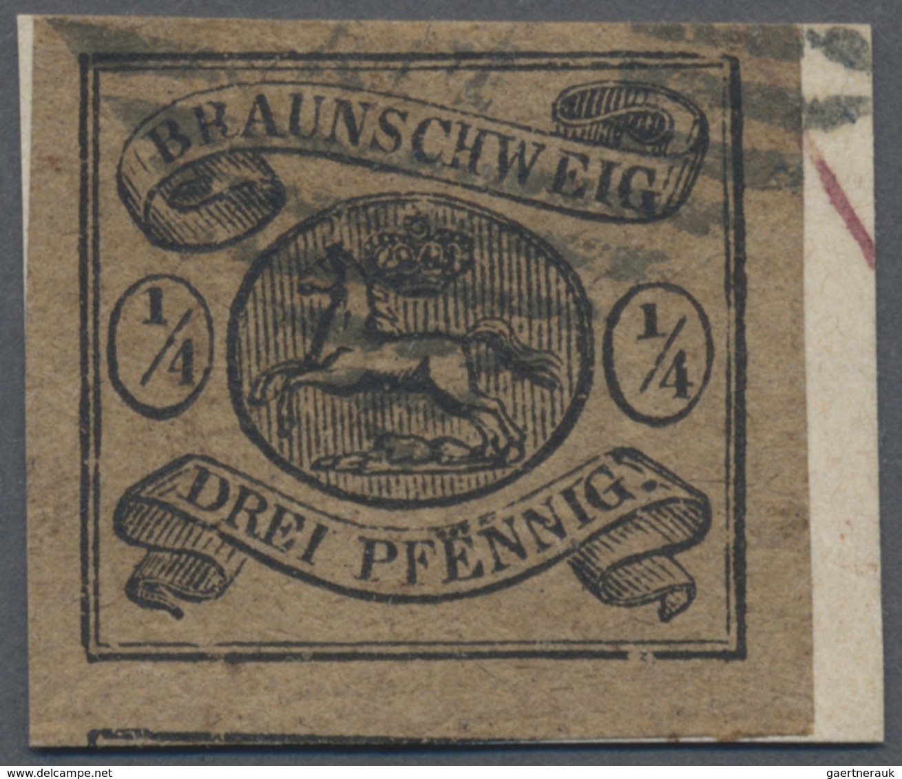 Brfst Braunschweig - Marken Und Briefe: 1853, 1/4 Ggr/3 Pfg. Schwarz Auf Hellbraunem Papier, Allseits Brei - Braunschweig