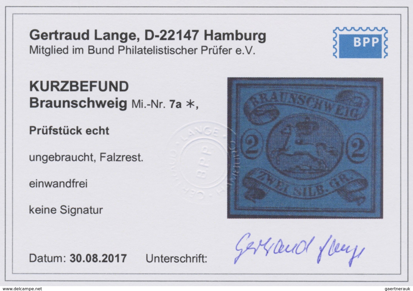 * Braunschweig - Marken Und Briefe: 1853, 2 Sgr. Schwarz Auf Blau, Ungebraucht Mit Originalgummi Und F - Brunswick