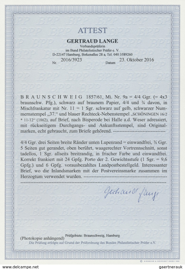 Br Braunschweig - Marken Und Briefe: 1857 - 1861, Freimarken 4/4 Ggr. (=4x3 Braunschweiger Pfennige), S - Brunswick