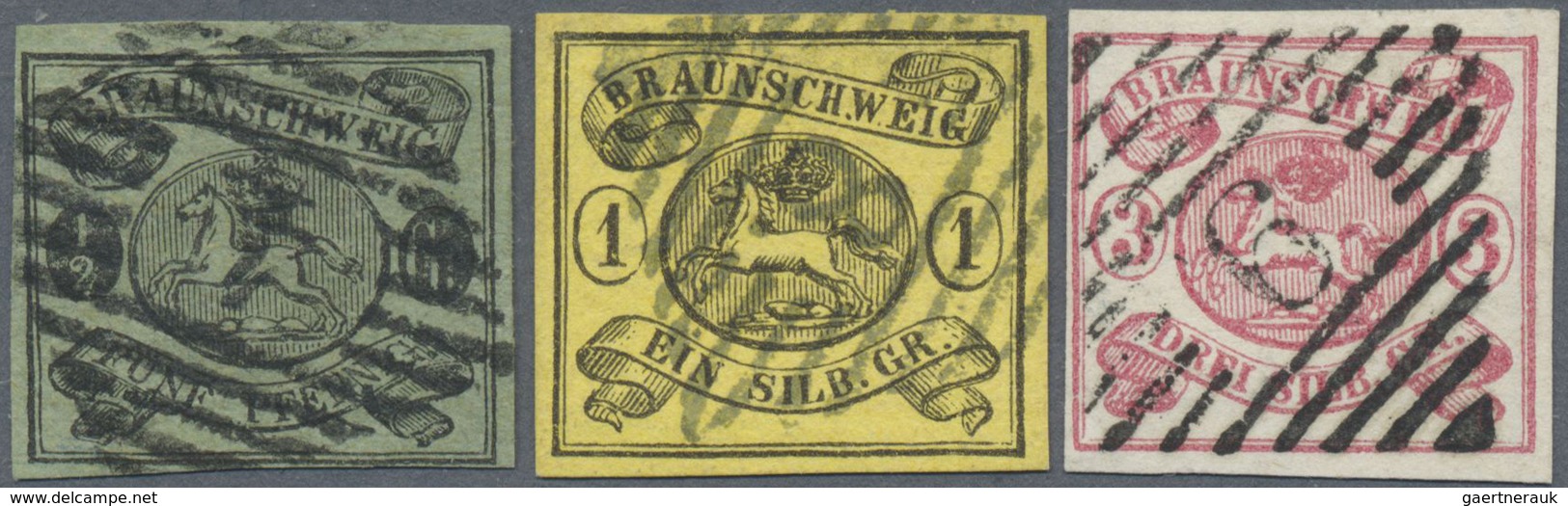 O Braunschweig - Marken Und Briefe: 1861, ½ Gr. Schwarz Auf Grün, 1 Sgr Schwarz Auf Lebhaftgrau Und 3 - Braunschweig