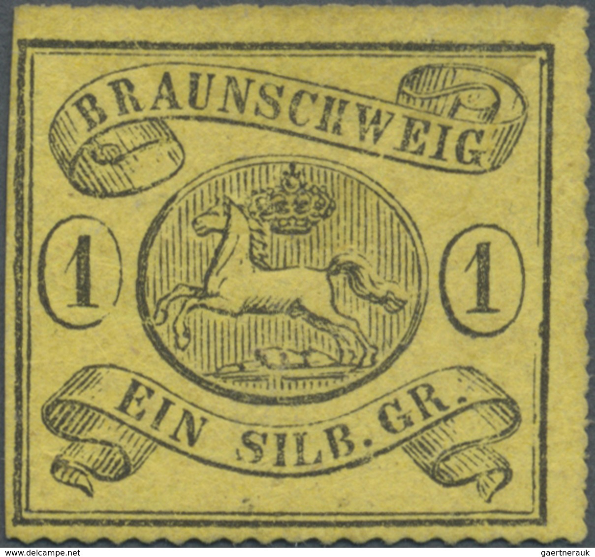 * Braunschweig - Marken Und Briefe: 1861, 1 Sgr Schwarz Auf Gelb Mit Bogenförmigem Durchstich 16, Unge - Brunswick