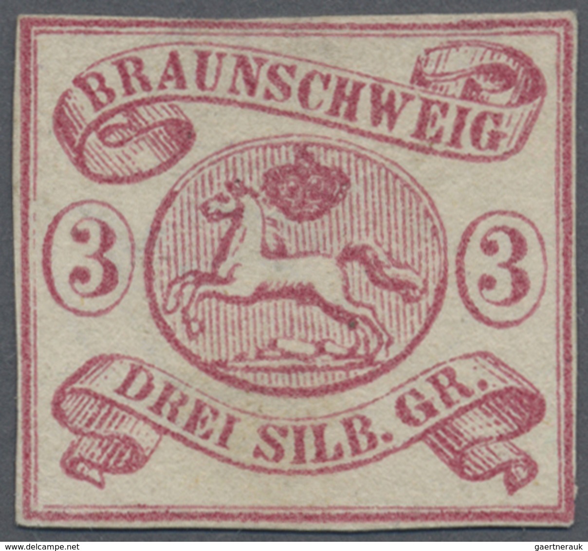 (*) Braunschweig - Marken Und Briefe: 1861, 3 Sgr. In Seltener B-Farbe Lebhaftkarmin, Allseits Knapp Vol - Braunschweig
