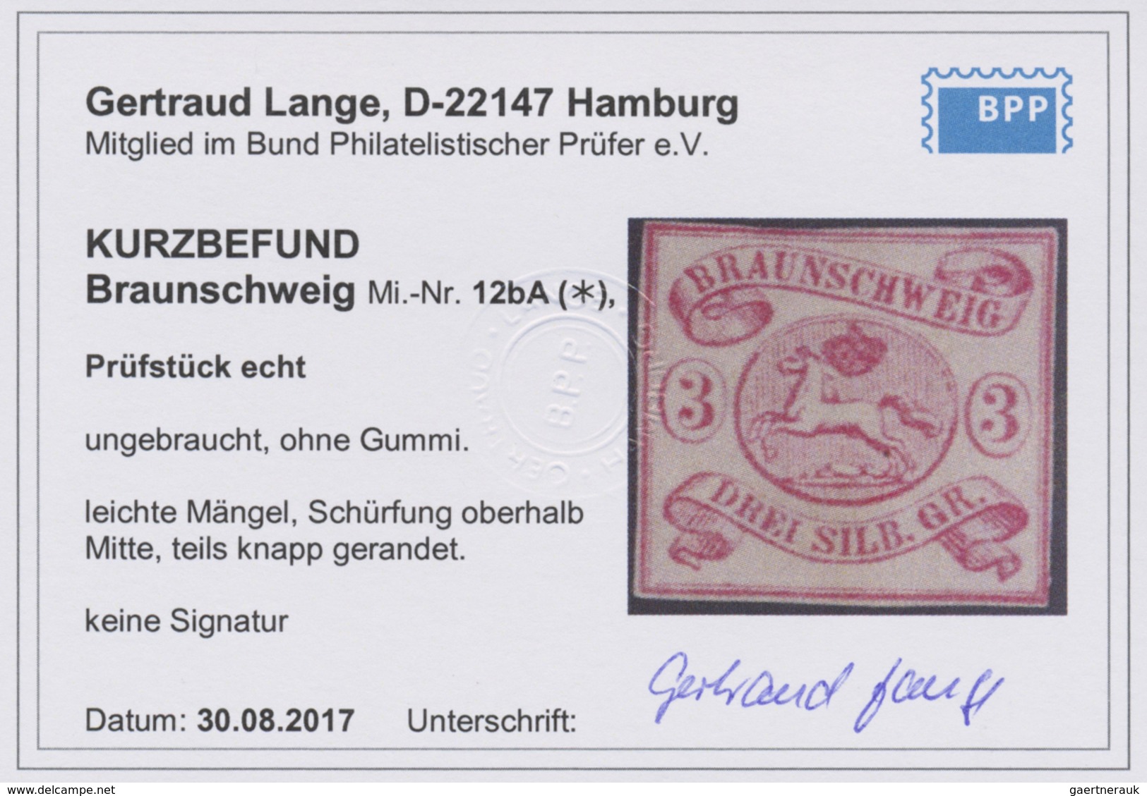 (*) Braunschweig - Marken Und Briefe: 1861, 3 Sgr. In Seltener B-Farbe Lebhaftkarmin, Allseits Knapp Vol - Braunschweig