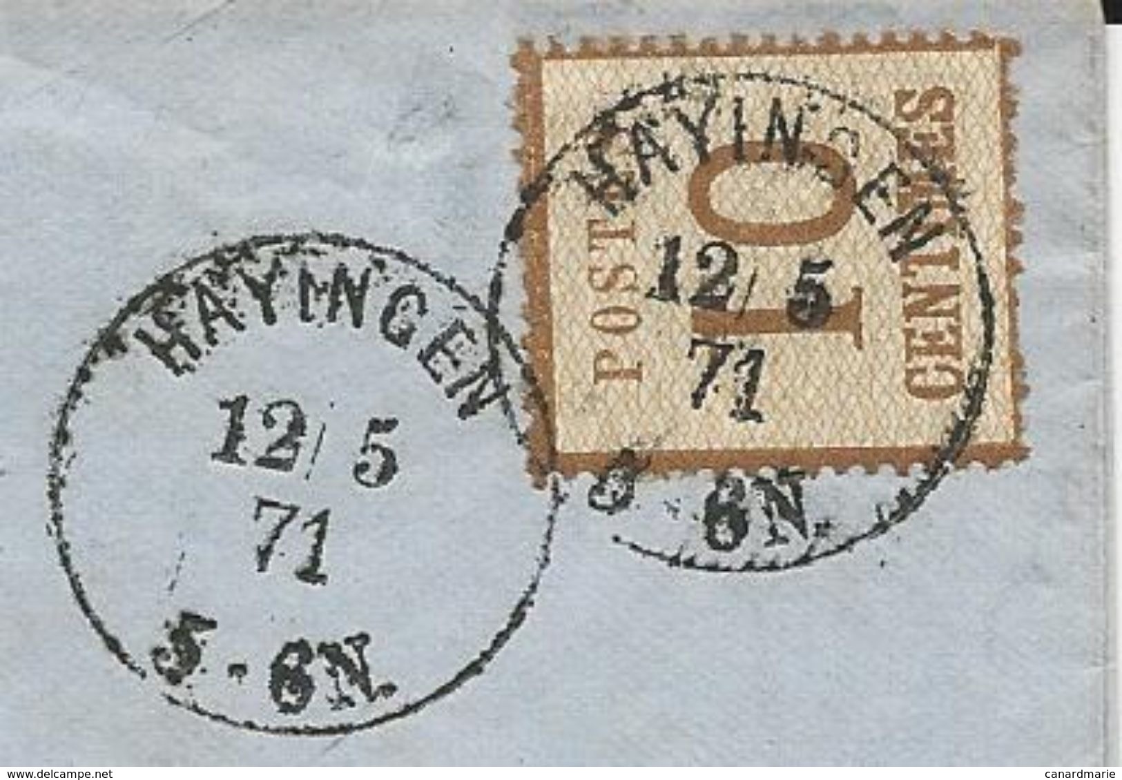 LETTRE 1871 AVEC TIMBRE D'OCCUPATION A 10 CT BURELAGE RENVERSE ET CACHET DE HAYINGEN - Lettres & Documents