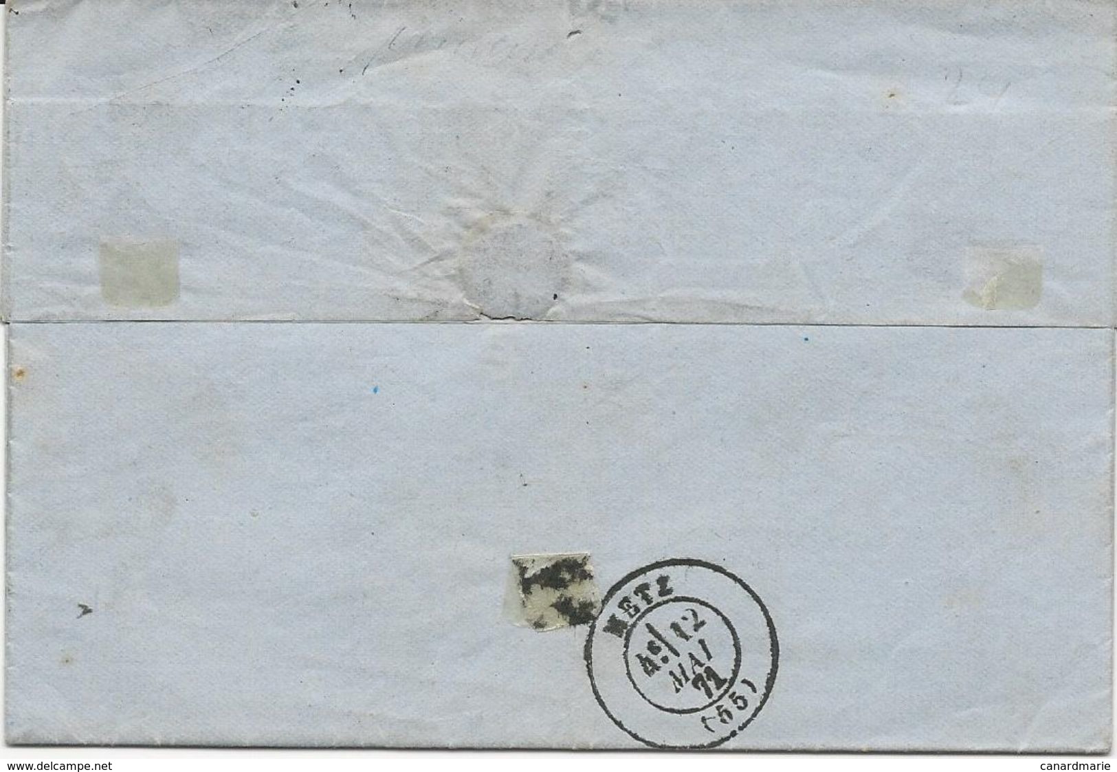 LETTRE 1871 AVEC TIMBRE D'OCCUPATION A 10 CT BURELAGE RENVERSE ET CACHET DE HAYINGEN - Lettres & Documents