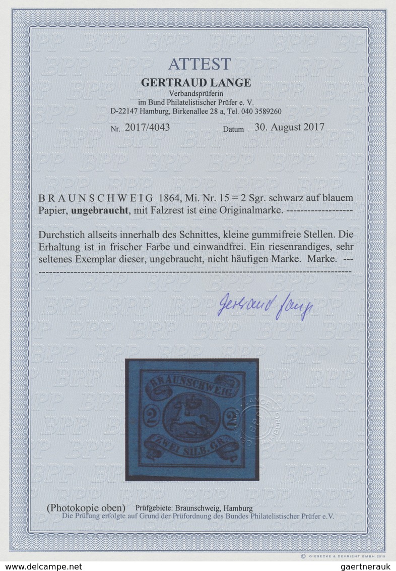 * Braunschweig - Marken Und Briefe: 1864, 2 Sgr. Schwarz Auf Dunkelblau Mit Bogenförmigem Durchstich 1 - Braunschweig