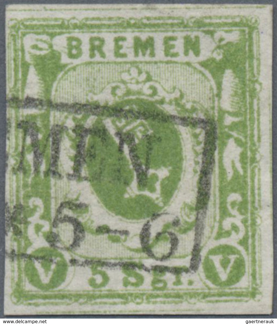 O Bremen - Marken Und Briefe: 1859, 5 Silbergroschen Schwarzgelbgrün (moosgrün), Gestempelt Mit Schwar - Brême