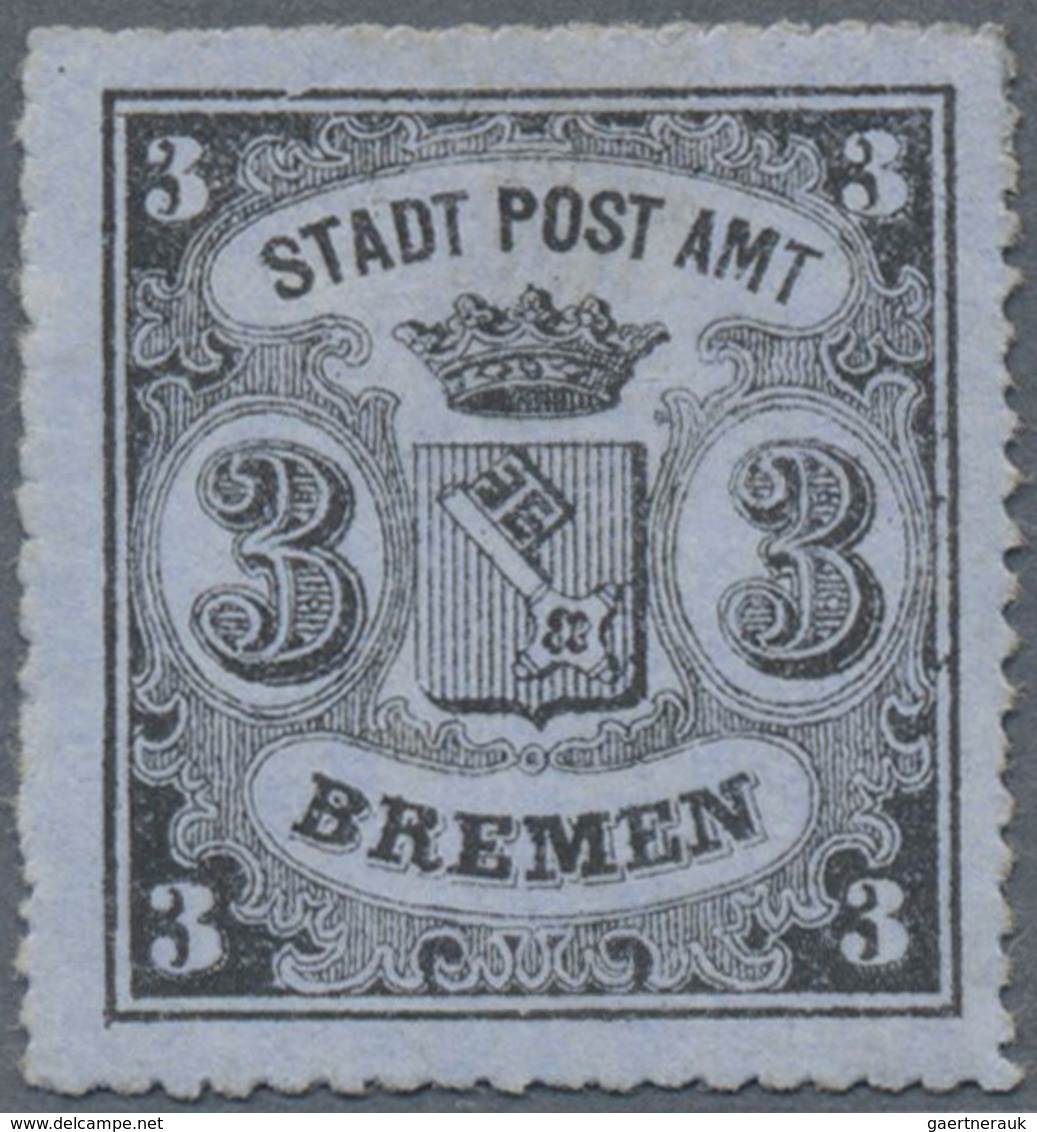 * Bremen - Marken Und Briefe: 1862, 3 Gr. Senkrecht Gestreiftes Papier, Ungebraucht Mit Originalgummi - Bremen