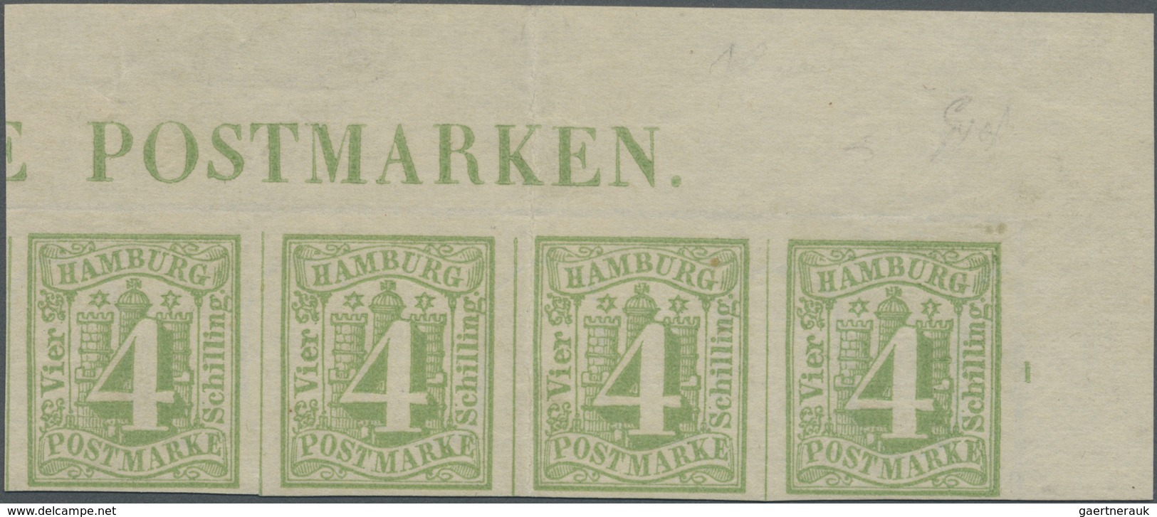(*) Hamburg - Marken Und Briefe: 1859, 4 S. Gelbgrün Im Waagerechten Viererstreifen Aus Der Rechten Ober - Hambourg
