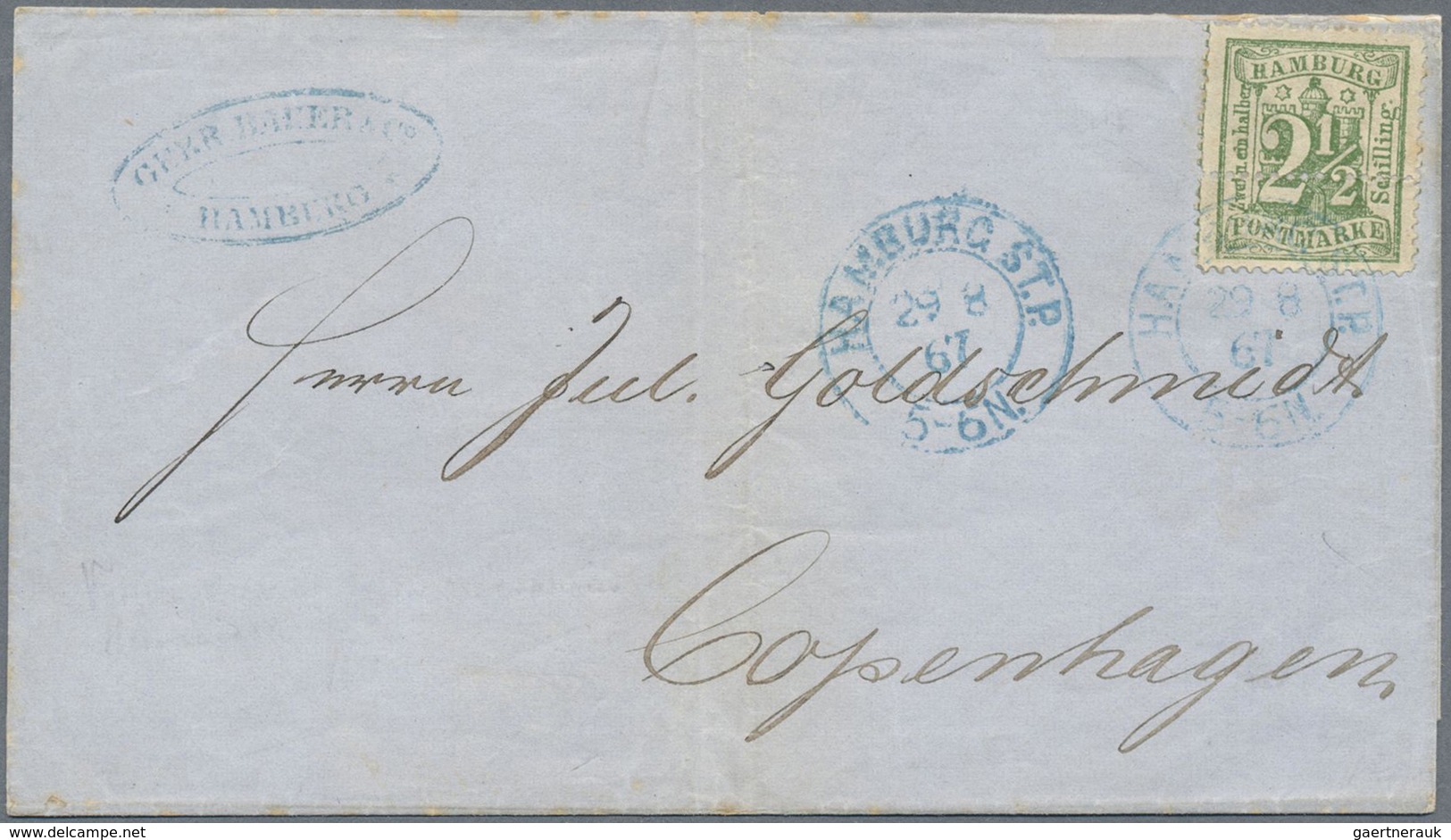 Br Hamburg - Marken Und Briefe: 1867: 2/12 Sh Dkl.olivgrün Mit Waagerechter Doppelzähnung, Farbfrisch U - Hambourg
