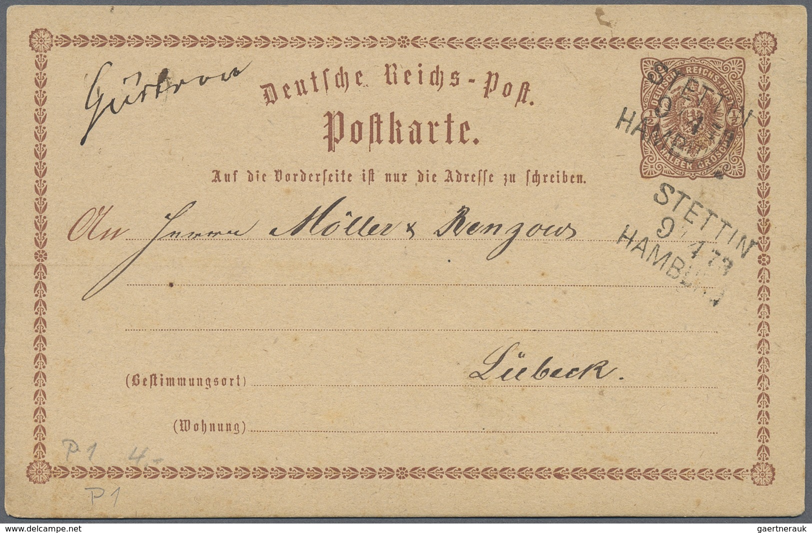 GA Hamburg - Stempel: 1873/1879, Sechs Ganzsachenkarten je mit L3 Bahnpoststempeln und verschiedenen Üb