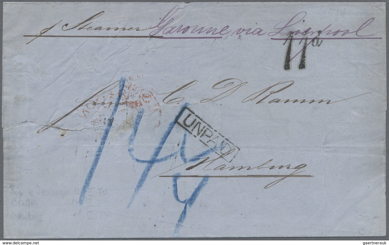 Br Hamburg - Besonderheiten: 1874. Stampless Envelope (tears) Addressed To Germany Written From Rio De - Hamburg