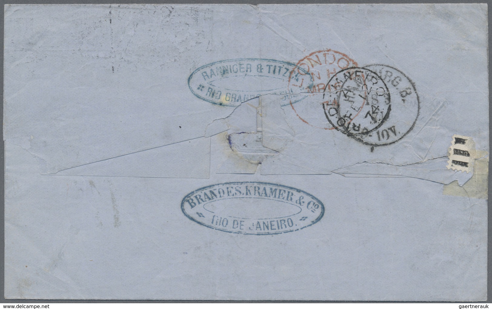 Br Hamburg - Besonderheiten: 1874. Stampless Envelope (tears) Addressed To Germany Written From Rio De - Hamburg