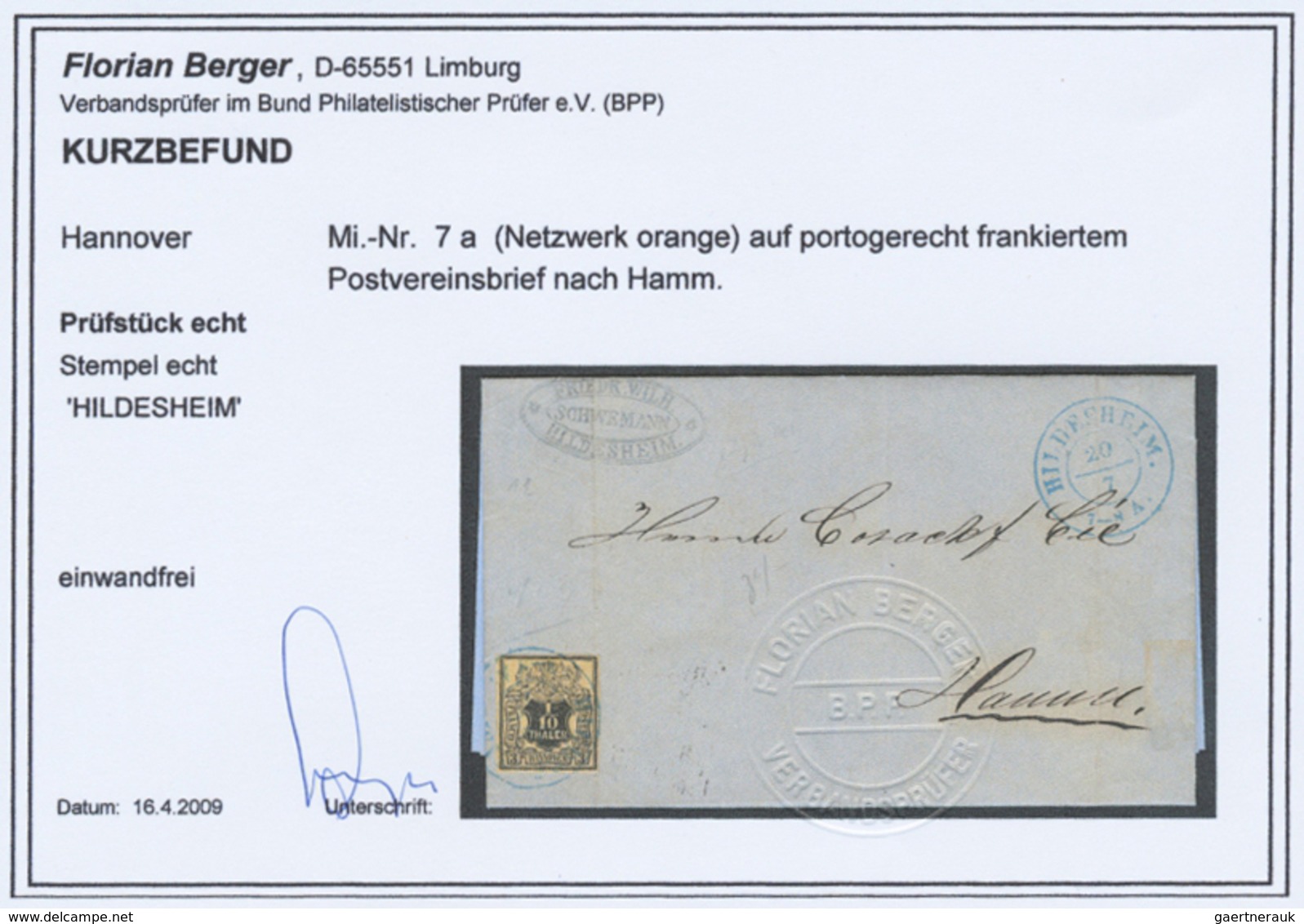 Br Hannover - Marken Und Briefe: 1855, 1/10 Thaler Mit Engem Orangen Netzwerk Als Vollrandige Einzelfra - Hannover