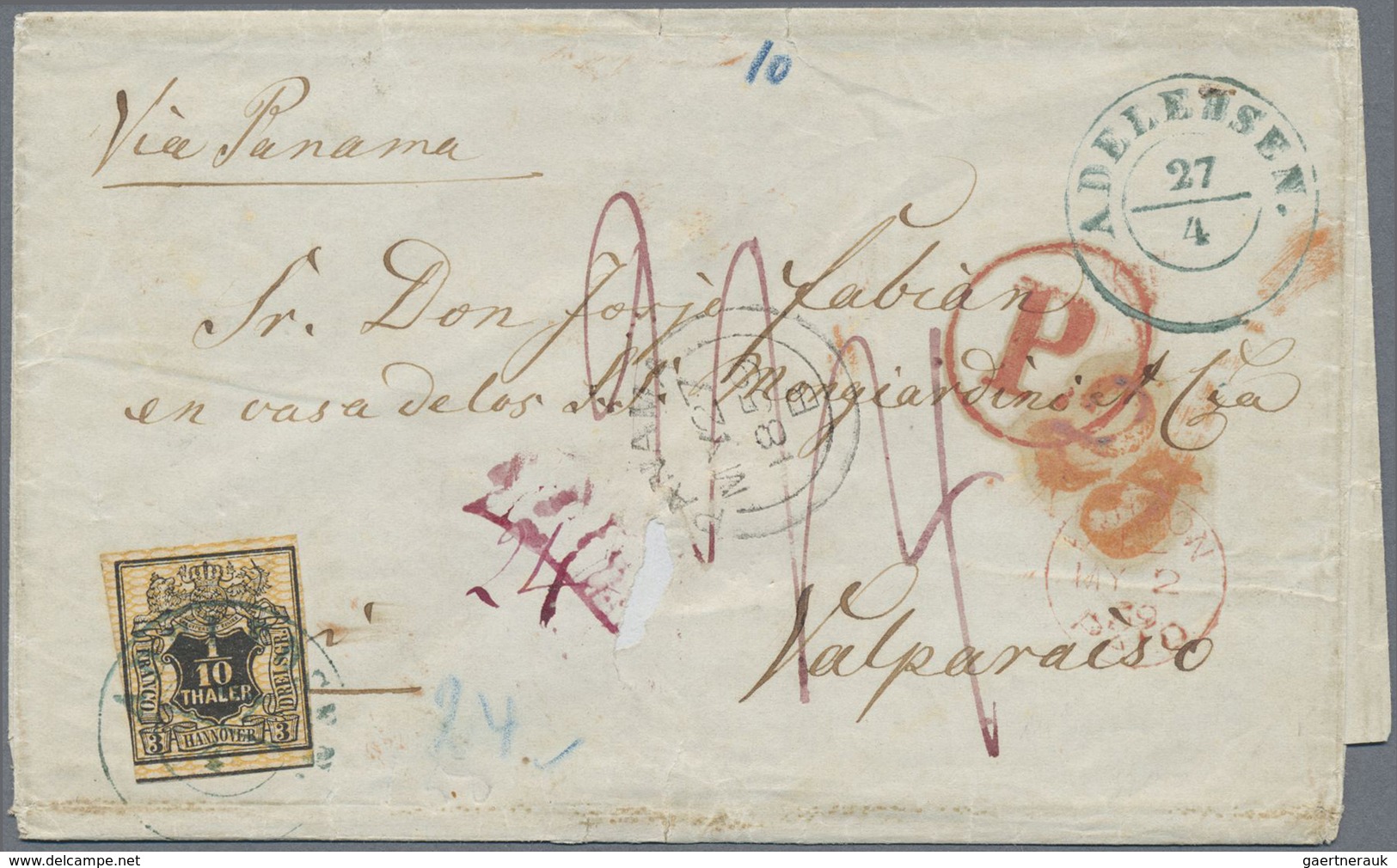 Br Hannover - Marken Und Briefe: 1856, 1/10 Thaler Auf Brief Als EINMALIGE GETEILTE FRANKATUR Nach VALP - Hanover