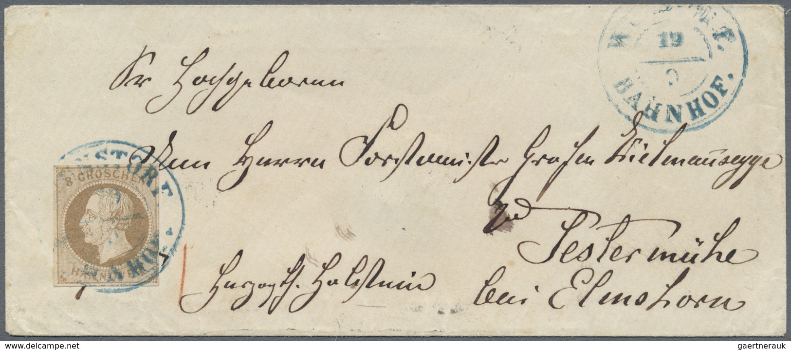 Br Hannover - Marken Und Briefe: 1861, 3 Gr. Mittelbraun, Allseits Vollrandig Mit Blauem DKr. "WUNSTORF - Hannover