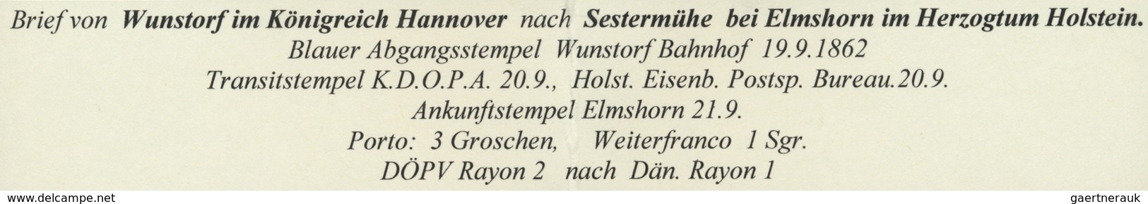 Br Hannover - Marken Und Briefe: 1861, 3 Gr. Mittelbraun, Allseits Vollrandig Mit Blauem DKr. "WUNSTORF - Hannover