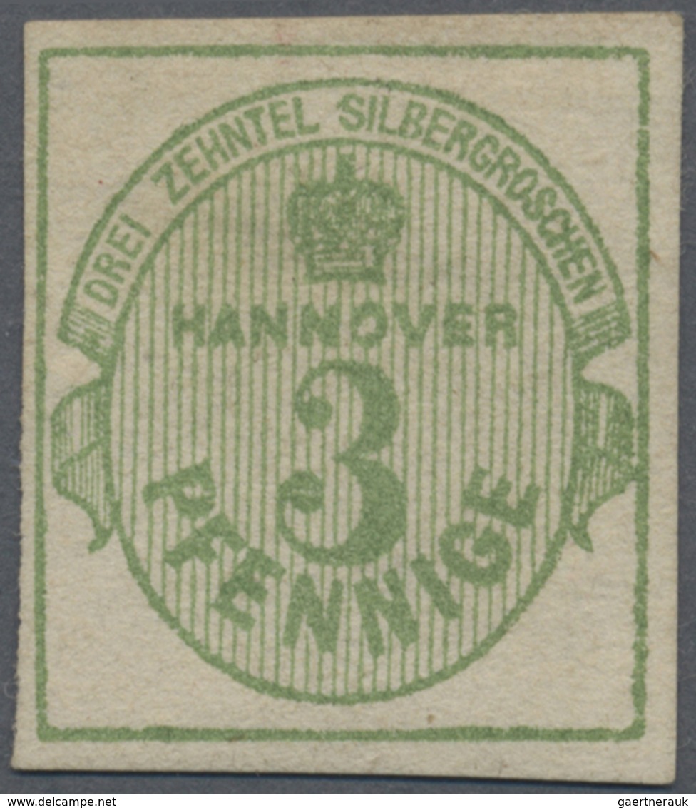 (*) Hannover - Marken Und Briefe: 1863, Oval-Ausgabe 3 Pf. Dunkelolivgrün Ohne WZ, Ungebraucht Mit Teilg - Hannover