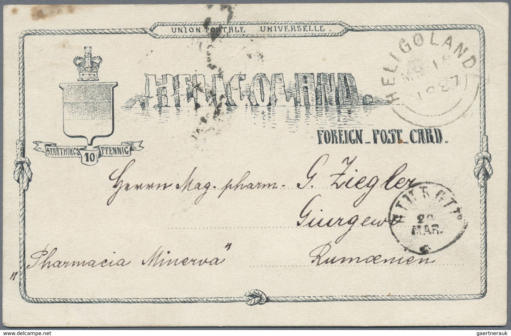 GA Helgoland - Ganzsachen: 1879, Ga-Karte 5 F / 10 Pf. Mit Inschrift Oben Gelaufen Von "HELIGOLAND MR 1 - Helgoland