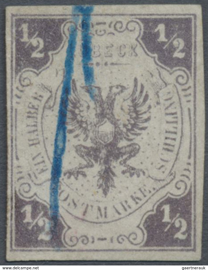 ~ Lübeck - Marken Und Briefe: 1859, 1/2 S. Doppeladler Violettgrau, Entwertet Mit Blauen Federzügen, V - Luebeck