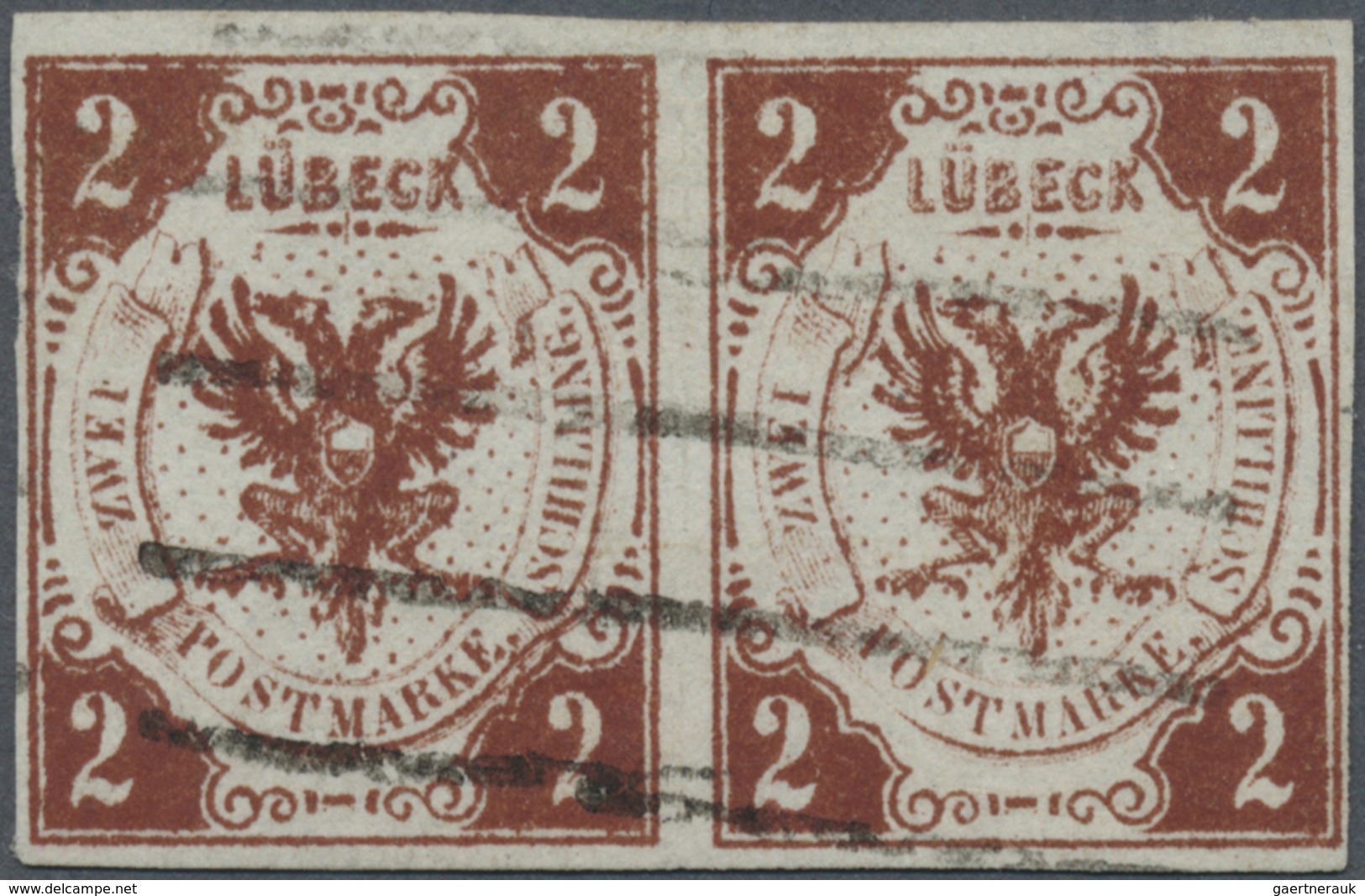 O/ Lübeck - Marken Und Briefe: 1859: 2 S Rötlichbraun, Farbfrisches, Waagerechtes Paar, Voll- Bis Breit - Luebeck
