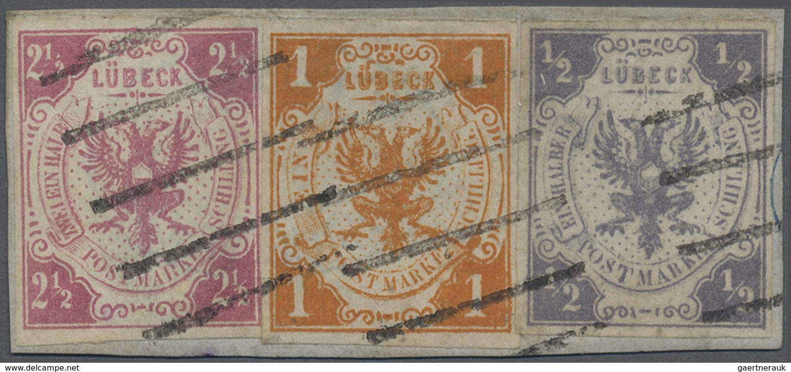 Brfst Lübeck - Marken Und Briefe: 1859, ½ Schilling Violettgrau Mit 1 Sch. Orange Und 2½ Sch. Rosa, Alle M - Luebeck