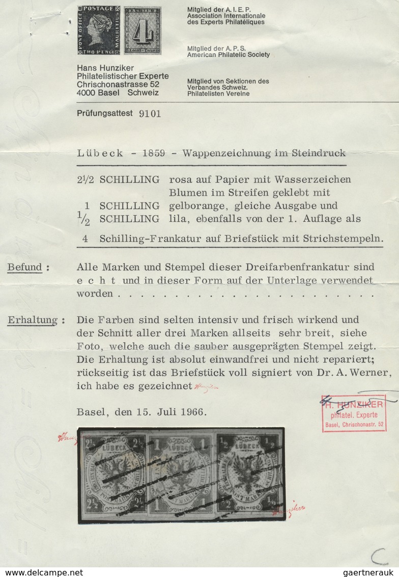 Brfst Lübeck - Marken Und Briefe: 1859, ½ Schilling Violettgrau Mit 1 Sch. Orange Und 2½ Sch. Rosa, Alle M - Luebeck