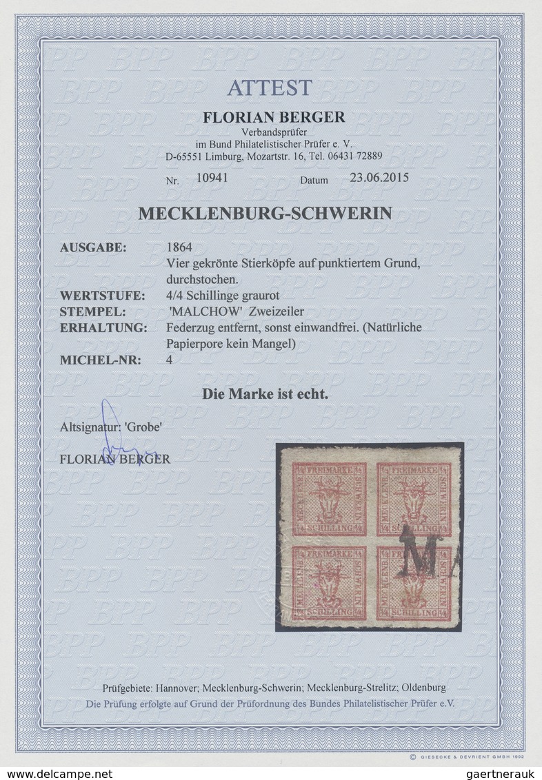 O Mecklenburg-Schwerin - Marken Und Briefe: 1864: 4/4 S Graurot, Farbfrisch, Guter Durchstich, Federzu - Mecklenburg-Schwerin