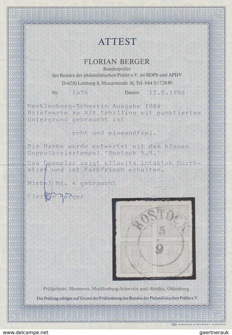 O Mecklenburg-Schwerin - Marken Und Briefe: 1864, 4/4 S. Rot, Herrlich Frisches Luxusstück Mit Allseit - Mecklenburg-Schwerin