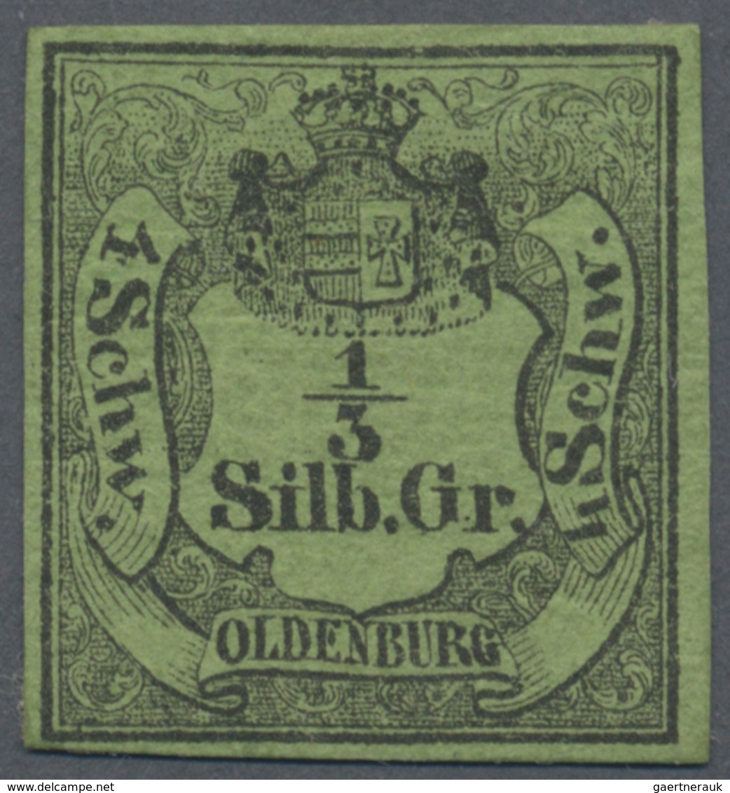 * Oldenburg - Marken Und Briefe: 1852, Wappen-Ausgabe 1/3 Sgr Schwarz Auf Grünoliv, Allseits Vollrandi - Oldenbourg