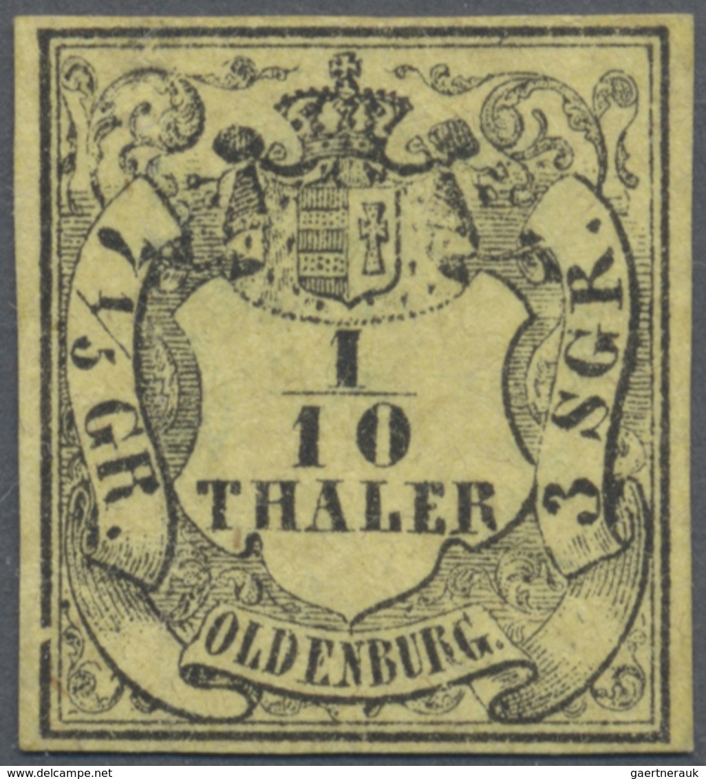 (*) Oldenburg - Marken Und Briefe: 1852, Wappen-Ausgabe 1/10 Thaler Schwarz Auf Hellgelb, Ungebraucht Mi - Oldenburg