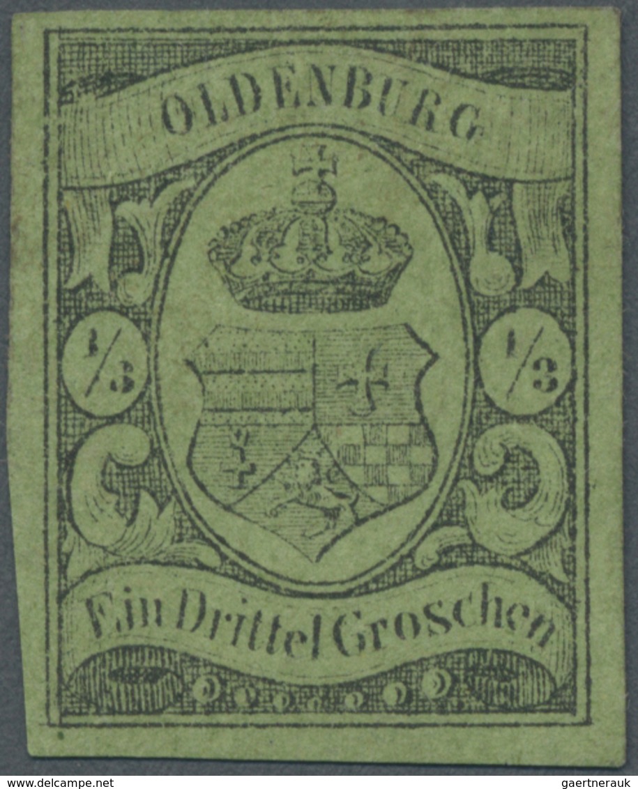 (*) Oldenburg - Marken Und Briefe: 1859, 1/3 Gr. Schwarz Auf Grünlicholiv, Farbfrisch, Allsseits Gut Ges - Oldenburg